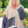 Ashleigh Blue Plus Size Textured Colorblock Patchwork V Neck Long Sleeve Top - Image 4