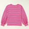 Women's Sachet Pink Striped Print Crew Neck Drop Shoulder Sweatshirt - Image 7