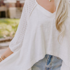 Trendy Women's White Eyelet Patchwork Oversized Top with V Neck and High Low Hem - Image 7