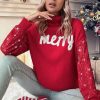 Women's Racing Red Merry Graphic Turtleneck Sweater with Sequin Sleeves - Image 7