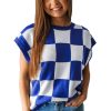 Women's Dark Blue Checkerboard Round Neck Sweater Vest - Classic & Versatile - Image 13