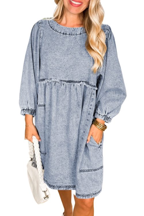 Women's Beau Blue High Waist Loose Fit Denim Mini Dress