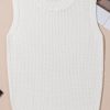 Women's White Solid Color Eyelet Knit Crew Neck Sweater Vest - Stylish and Comfortable - Image 10