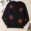 Plus Size Black Sequined Pumpkin Pattern Sweater for Women - Image 5