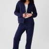 Women's Navy Blue Solid Color Drawstring Waist Casual Straight Pants - Image 5