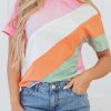 Stylish Women's Pink Color Block Patchwork Crewneck T-Shirt - Image 9