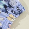 Women's Purple Butterfly Print Short Puff Sleeve Pleated Ruffle Dress - Image 8