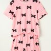 Women's Pink Bow Printed Short 2-Piece Lounge Set - Cute Casual Loungewear - Image 6