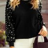 Elegant Women's Black Pearl Beaded Bishop Sleeve Sweater for Special Occasions - Image 7