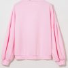 Women's Light Pink Oversized Pullover Sweatshirt with Embroidered Bow and Lantern Sleeves - Image 9