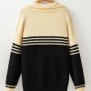 Women's Black Colorblock Stripe Collared V-Neck Sweater - Image 9