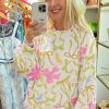 Women's Multicolour Bowknot Pattern Long Sleeve Top and Shorts Set - Image 2