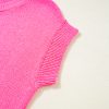 Bright Pink Distressed Hem Short Sleeve Knitted Button Front Sweater for Women - Image 13