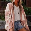 Women's Pink Sherpa Star Pattern Textured Cardigan with Pockets - Image 5