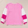 Women's Bonbon Lace Floral Patchwork Sleeve V Neck Rib Knit Blouse - Image 6