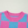 Women's Sachet Pink Colorblock Plaid Pattern Ribbed Trim Sweater Tank Top - Image 6