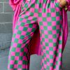 Women's High Waist 2-Tone Checked Print Wide Leg Pants - Image 4