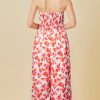 Women's Pink Floral Print Twisted Bandeau Keyhole Pleated Wide Leg Jumpsuit - Image 10