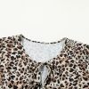 Plus Size Khaki Leopard Print Lace-up Ruffled 3/4 Sleeve Blouse - Feminine and Elegant - Image 7