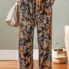 Women's Multicolour Floral Shirred High Waist Wide Leg Pants with Adjustable Tie - Image 3