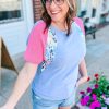 Women's Sky Blue Leopard Print Colorblock Plus Size T-Shirt - Casual and Cozy - Image 3