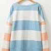 Women's Light Blue Colorblock Striped Drop Shoulder Long Sleeve Top - Image 8