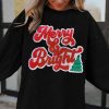 Women's Black Merry & Bright Christmas Tree Pattern Baggy Sweatshirt - Image 5