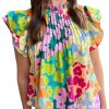 Women's Multicolour Abstract Print Pleated Flutter Sleeve Blouse - Image 10