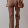 Women's High Waist Straight Leg Knitted Pants in Straw Yellow - Image 2