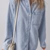 Women's Beau Blue Long Sleeve Buttoned Denim Shacket with Chest Pocket - Image 7