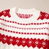 Women's White Western Geometric Patterned Crew Neck Loose Sweater - Image 8