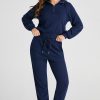 Women's Navy Blue Ribbed Knit Cropped Hoodie and Joggers Set - Image 8