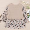 Women's Plus Size Beige Faux Two Piece Knit Patchwork Floral Print Top - Image 6