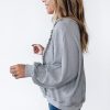 Women's Light Grey Waffle Patchwork Long Sleeve Pullover Top - Image 4