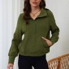 Women's Moss Green Quarter Zip Sweatshirt with Kangaroo Pocket - Image 8