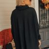 Women's Black Dolman Sleeve High Neck Split Top with Drinks Patched Graphic - Image 3