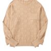 Plus Size Women's Light French Beige Textured Knit Solid Checkered Sweater - Image 17