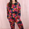 Black Plus Size Printed Long Sleeve and Pants Lounge Set for Women - Image 2