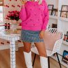 Women's Rose Red Heart Shape Drop Shoulder Sweater - Casual Round Neck Knit - Image 3