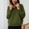 Women's Moss Green Quarter Zip Sweatshirt with Kangaroo Pocket - Image 10