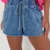 Women's Ashleigh Blue High Waist Casual Denim Shorts with Adjustable Drawstring and Pockets - Image 5