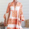 Women's Orange Geometric Print Ruffle Tiered Mini Dress with V Neck - Image 2