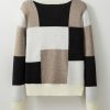 Women's Black Plaid Patchwork Long Sleeve Knitted Sweater - Image 7