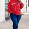 Fiery Red Tinsel Merry Pattern Drop Shoulder Plus Size Sweater for Women - Image 13