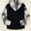 Women's Black Plaid Sleeve Hooded Denim Jacket - Stylish Fall Outerwear - Image 15