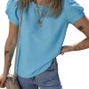Women's Light Blue Bubble Sleeve Solid Color Elegant T-Shirt for Casual Wear - Image 14