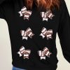 Women's Black Rugby Football Bowknot Patched Crew Neck Sweatshirt - Image 6