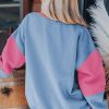 Women's Bright Pink Colorblock Patchwork Drop Shoulder Sweatshirt - Image 3