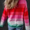 Women's Rose Striped Knit Drop Shoulder Sweater with Patch Pocket - Image 2