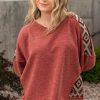 Plus Size Women's Redwood Burl Aztec Patchwork Drop Shoulder Sweatshirt - Image 13